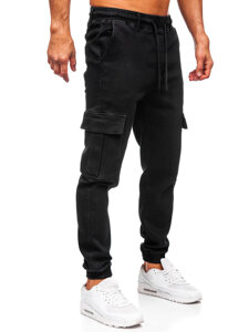 Μαύρα τζιν παντελόνια joggers cargo ανδρικά Bolf 8170