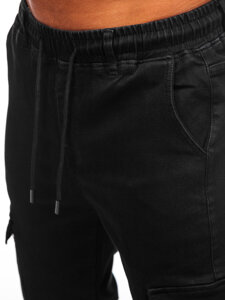 Μαύρα τζιν παντελόνια joggers cargo ανδρικά Bolf 8170