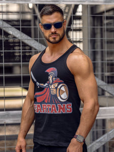 Μαύρη ανδρική αμάνικη μπλούζα tank top με στάμπα Bolf 143025A