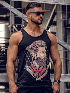 Μαύρη ανδρική αμάνικη μπλούζα tank top με στάμπα Bolf 143032A