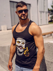 Μαύρη ανδρική αμάνικη μπλούζα tank top με στάμπα Bolf 14844A