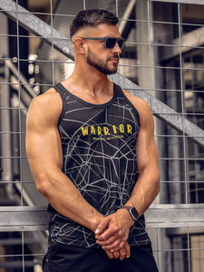 Μαύρη ανδρική αμάνικη μπλούζα tank top με στάμπα Bolf 14845A