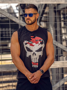 Μαύρη-κόκκινη αμάνικη μπλούζα tank top με στάμπα Bolf 14822A