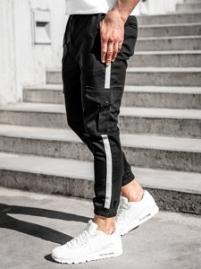 Μαύρο ανδρικό παντελόνι jogger cargo Bolf 0012