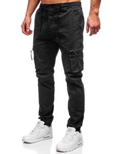 Μαύρο ανδρικό παντελόνι jogger cargo Bolf 8983