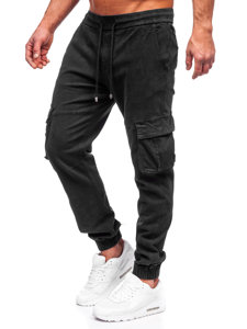 Μαύρο ανδρικό τζιν παντελόνι jogger cargo  Bolf MP0105N