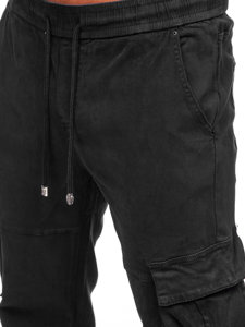 Μαύρο ανδρικό τζιν παντελόνι jogger cargo  Bolf MP0105N