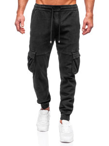 Μαύρο ανδρικό τζιν παντελόνι jogger cargo  Bolf MP0105N