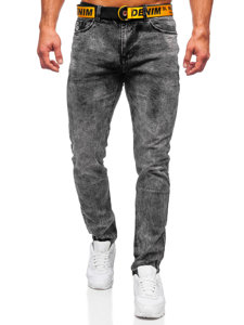 Μαύρο ανδρικό τζιν παντελόνι skinny fit με ζώνη Bolf R61104S1