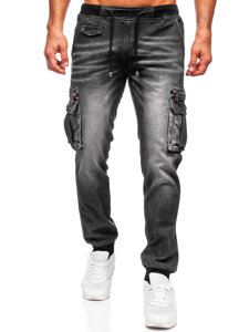 Μαύρο τζιν παντελόνι joggers cargo ανδρικό Bolf MP0108N