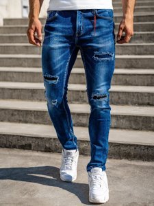 Μπλε μαρέν ανδρικό τζιν παντελόνι φόρμας slim fit Bolf 80033W0