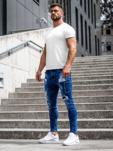 Σκούρα μπλε τζιν παντελόνια ανδρικά slim fit Bolf TF249