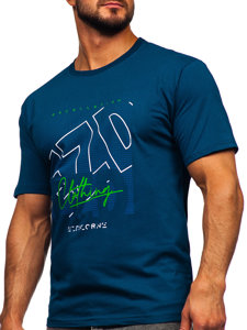 Σκούρο μπλε ανδρικό βαμβακερό t-shirt Bolf 14748